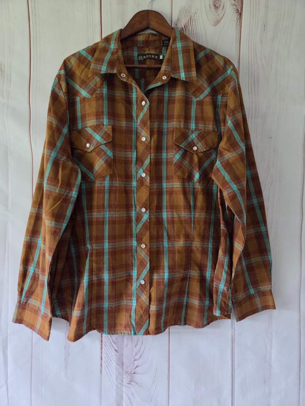 Roper Long Sleeve Plaid Western Pearl Snap Shirt, Men’s 3X. Rugged Western Shirt